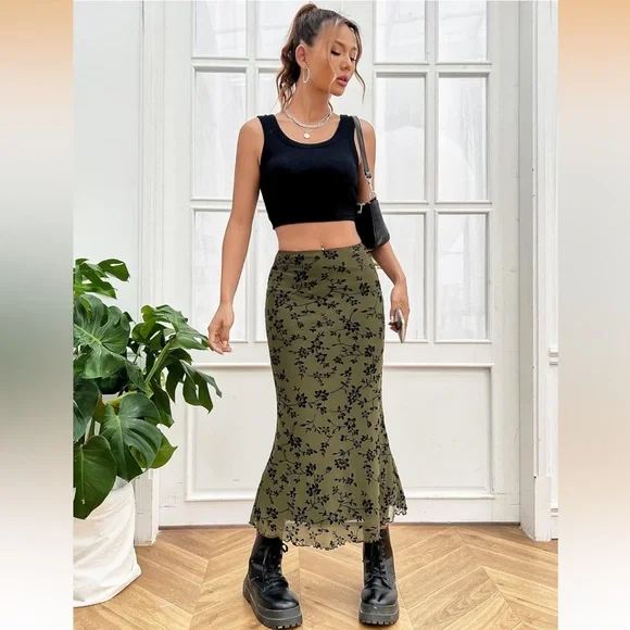 NWT Verdusa Women's High Waisted Mesh Floral Skirt - Picture 6 of 6